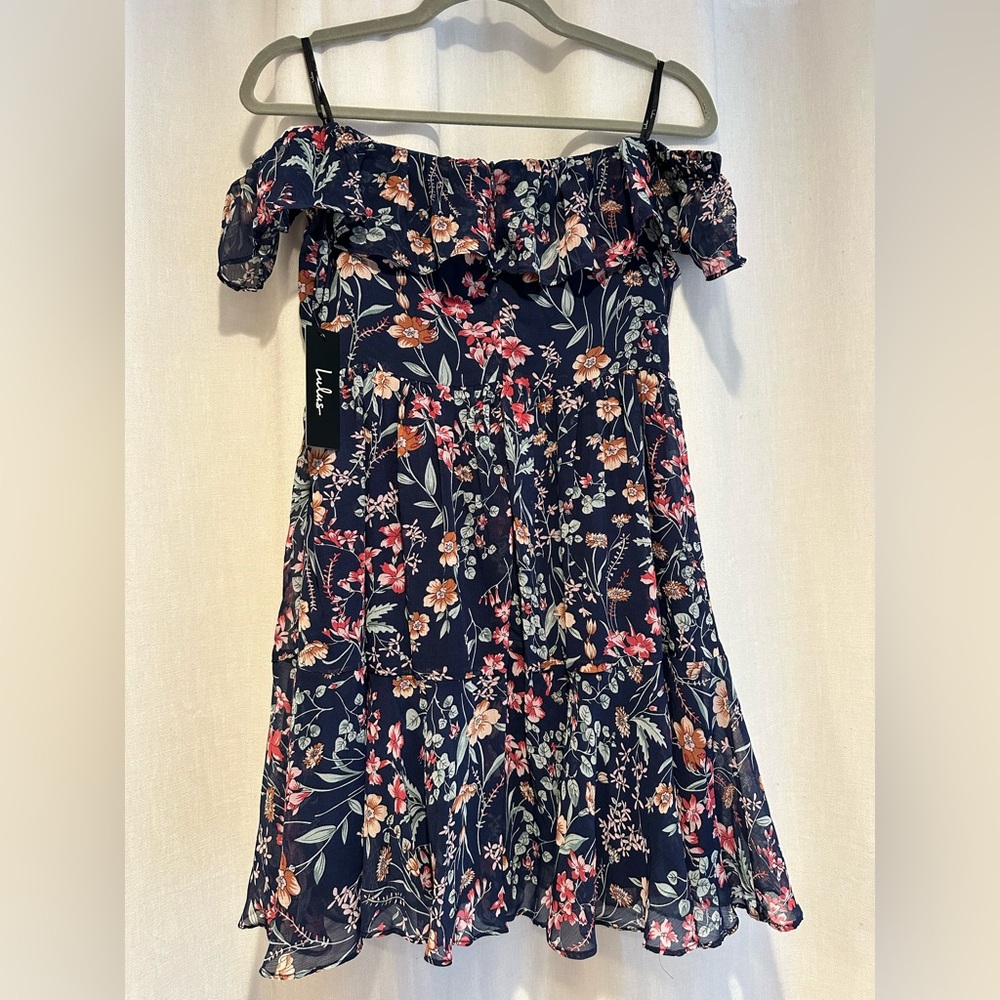 Lulu's Off The Shoulder Floral Navy Dress - Picture 5 of 9